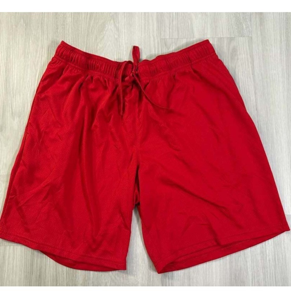Athletic Works Mens Red Athletic Shorts XL Recycled Polyester Mesh Drawstring